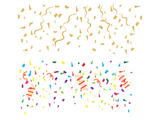 Background party celebration gold confetti. Gold glitter confetti flying vector background