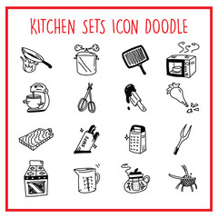 set of icons for kitchen set template with doodle cartoon style