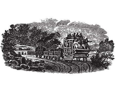 recommend clip art: Vintage engraving of a people on train