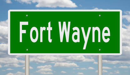 Rendering of a green road sign for Fort Wayne Indiana