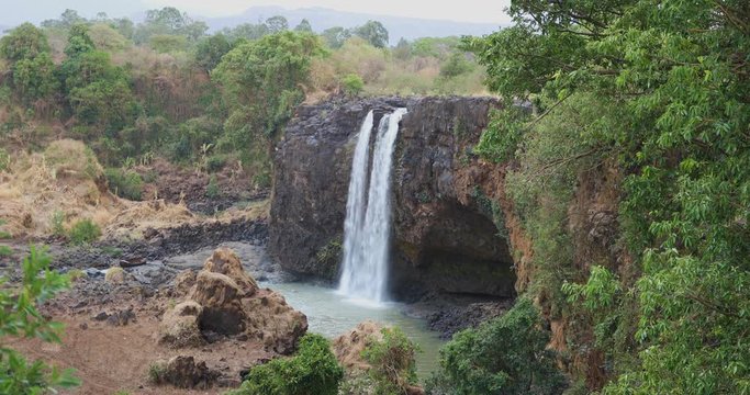 View of Blue Nile Falls. Waterfall on the Blue Nile river in dry season without water. Nature and travel. Africa Ethiopia wilderness, Amhara, Bahir Dar and Lake Tana