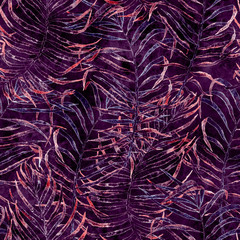 Tropical seamless pattern. Watercolor tangled palm
