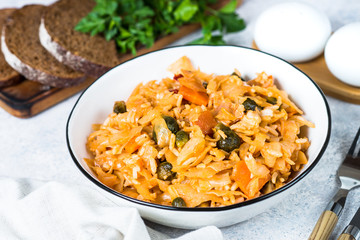 Cabbage stew with rice and vegetables.