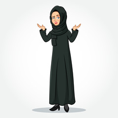 Arabic Businesswoman cartoon Character in traditional clothes with   Confused gesturing isolated on white background