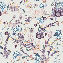 Fototapety  Piękny miękki wektor vintage wzór w klasycznym stylu z fioletowymi kwiatami