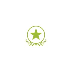 Valid Seal icon. Green circle with leaves laurel and star. Isolated on white. ecology medal, eco friendly sticker icon.
