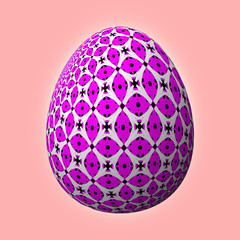 Happy Easter - Frohe Ostern, Artfully designed and colorful easter egg, 3D illustration on purple background 