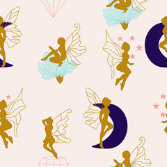 Beautiful fairies in a cute seamless pattern design
