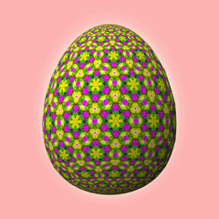 Happy Easter - Frohe Ostern, Artfully designed and colorful easter egg, 3D illustration on purple background 