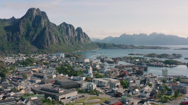 City Svolvaer aerial view. Norway. Lofoten Islands.