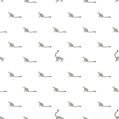 Vector seamless pattern with lemurs on white background.