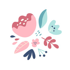 Flower composition. Design decoration element for fashion. organic and nature products. Flat design. White background isolated. Vector illustration