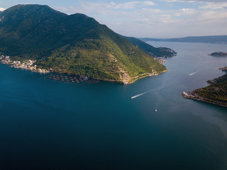 Fototapeta premium Aerial photo of a blue sea in Kotor bay Montenegro