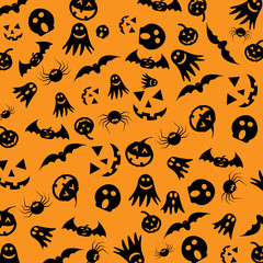 Halloween festive seamless pattern. Halloween silhouette icon design background. Vector illustration.