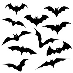 Halloween black bat icon set. Vector illustration. Halloween symbol.
