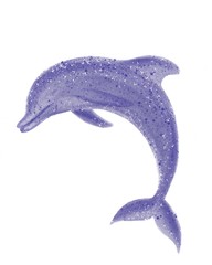 Digital painting deep blue, violet dolphin. Isolated illustration on white background. Stock illustration.