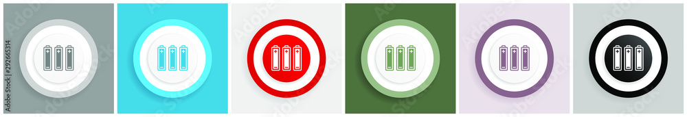 Poster Battery icon set, colorful flat design vector illustrations in 6 options for web design and mobile applications