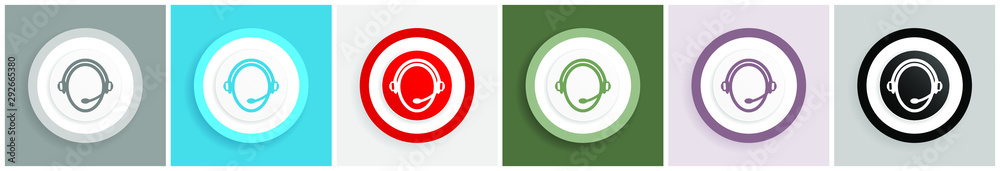 Poster Customer service icon set, colorful flat design vector illustrations in 6 options for web design and mobile applications
