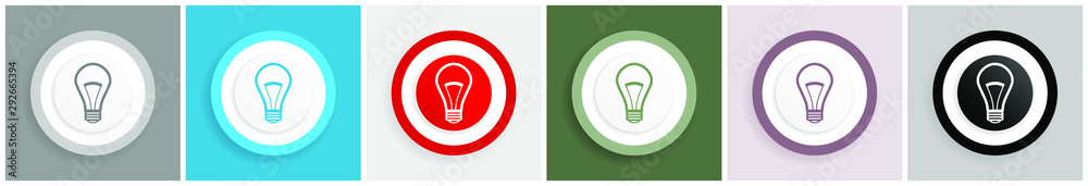 Aufkleber bulb icon set, colorful flat design vector illustrations in 6 options for web design and mobile appl