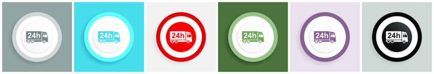 Delivery icon set, colorful flat design vector illustrations in 6 options for web design and mobile applications