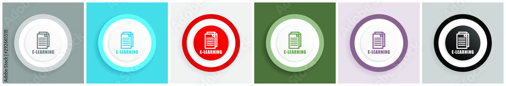 Leinwandbilder Learning icon set, colorful flat design vector illustrations in 6 options for web design and mobile applications