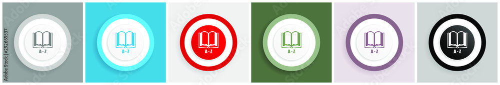 Aufkleber Dictionary icon set, colorful flat design vector illustrations in 6 options for web design and mobile applications