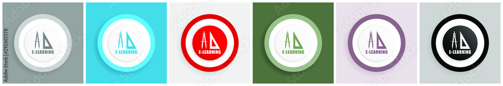Aufkleber Learning icon set, colorful flat design vector illustrations in 6 options for web design and mobile applications