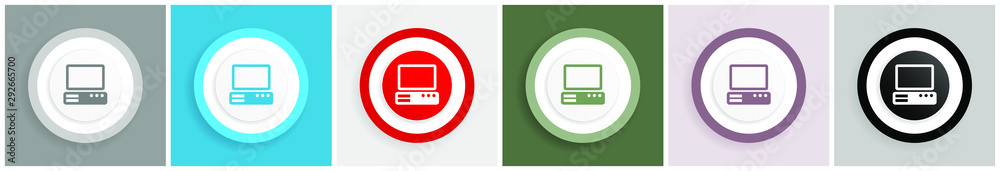 Aufkleber Computer icon set, colorful flat design vector illustrations in 6 options for web design and mobile applications