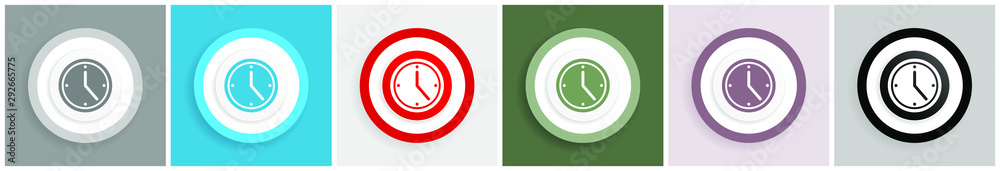 Poster Time icon set, colorful flat design vector illustrations in 6 options for web design and mobile applications