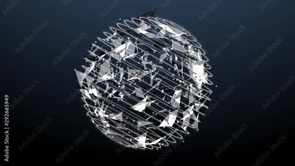 Aufkleber Digital Geometric Shape Sphere Spinning 4K Animation Background. 3D Abstract Hi Technology Plexus Global Rotate In Space Idea Concept Motion.