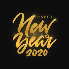 Happy New Year 2020 golden handwritten inscription. Hand lettered quote. New Year vector calligraphy.