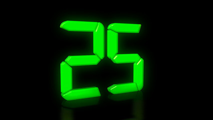 Green LED 25 on black background with reflection