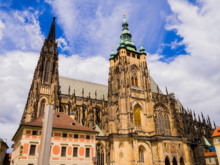 Stunning view of gothic St. Vitus cathedral, Prague castle, Czech Republic