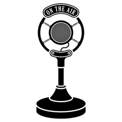 Microphone icon. Retro, vintage microphone icon. Vector illustration.