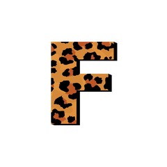 Vector capital letter F with wild leopard skin print isolated on white background. Letters of Alphabet of African wild animal realistic skin. 3 d alphabet for logo, print, posters, invitation, banner.