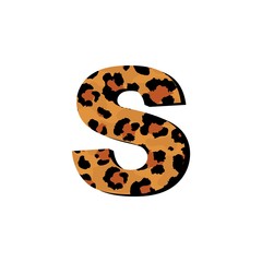 Vector capital letter S with wild leopard skin print isolated on white background. Letters of Alphabet of African wild animal realistic skin. 3 d alphabet for logo, print, posters, invitation, banner.