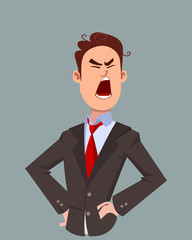 angry facial expression. rage young businessman expression vector illustration in cartoon style.