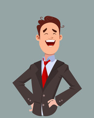 Joy facial expression. happy young businessman expression vector illustration in cartoon style.