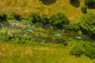 Luftbild Kayaks auf einem Spreekanal