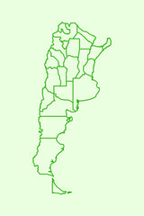 Argentina vector map with border lines of provinces using dark green color on light background illustration