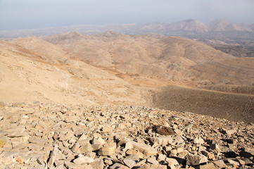 Greek Crete mountain range with highest mountain Ida Psiloritis, very dry hard terrain with sharp rocks and stones, natura park