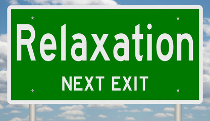 Rendering of a green 3d highway sign for Relaxation