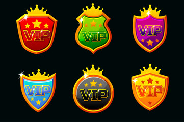 Vector Shields with VIP Logo. Awards achievement Icons design. Isolated elements for logo, label, game an app design.