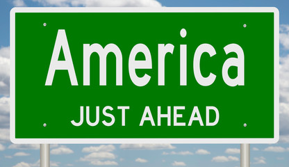 Rendering of a green road sign for America