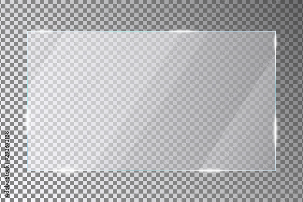 Poster glass plate on transparent background. acrylic or plexiglass plates with gleams and light reflection