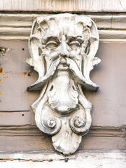 Moscow, Russia, August 27, 2019. Fragment of the facade of a typical historic modernist building on Petrovka Street