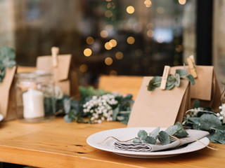 Wedding decoration. Wedding venue with natural styling.