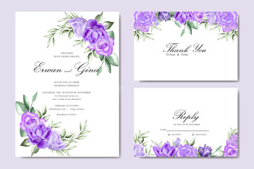 Decorative Wedding invitation card set with watercolor floral and leaves