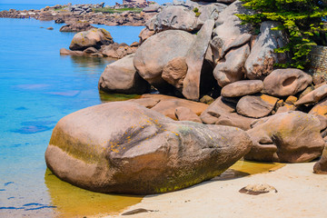 Fototapeta premium Incredible landscape on the island Renote in Tregastel. Brittany. France