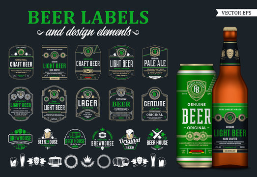 Vector beer labels, badges, icons and design elements